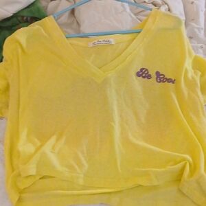 We The Free Yellow V-Neck Tee with Purple Detail